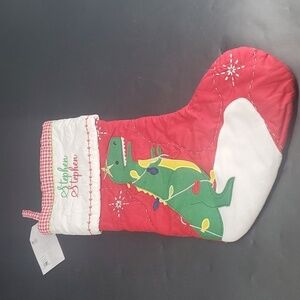 NEW STEPHEN Pottery Barn Quilted Christmas Holiday Gift Dinosaur Stocking